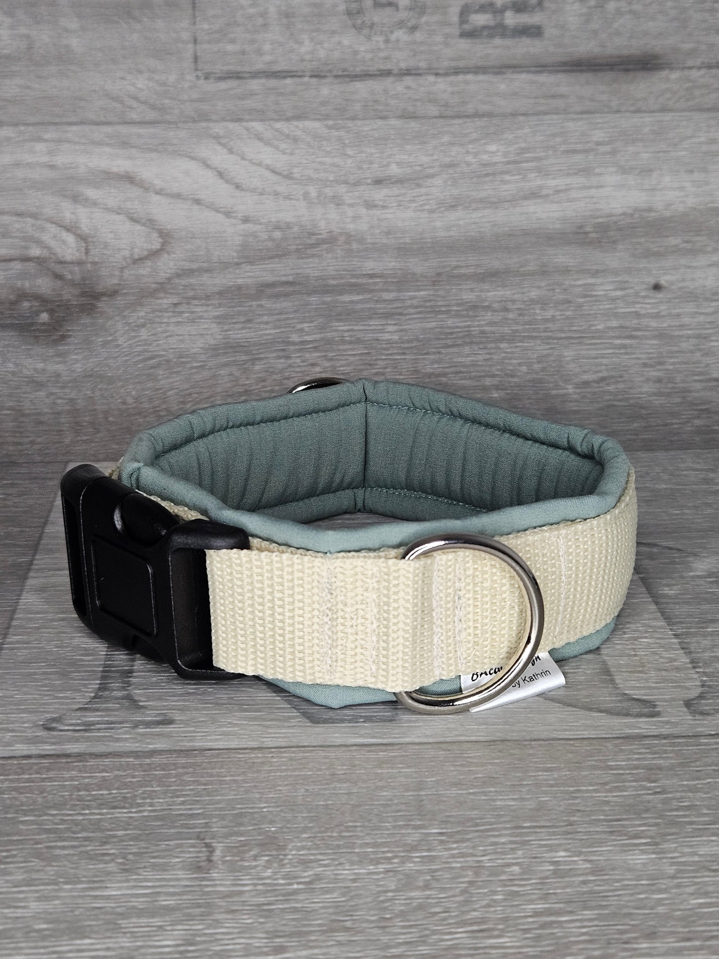 Hundehalsband Soft Sky Halsumfang 32-35 cm, grün mit creme - bacai-design.de