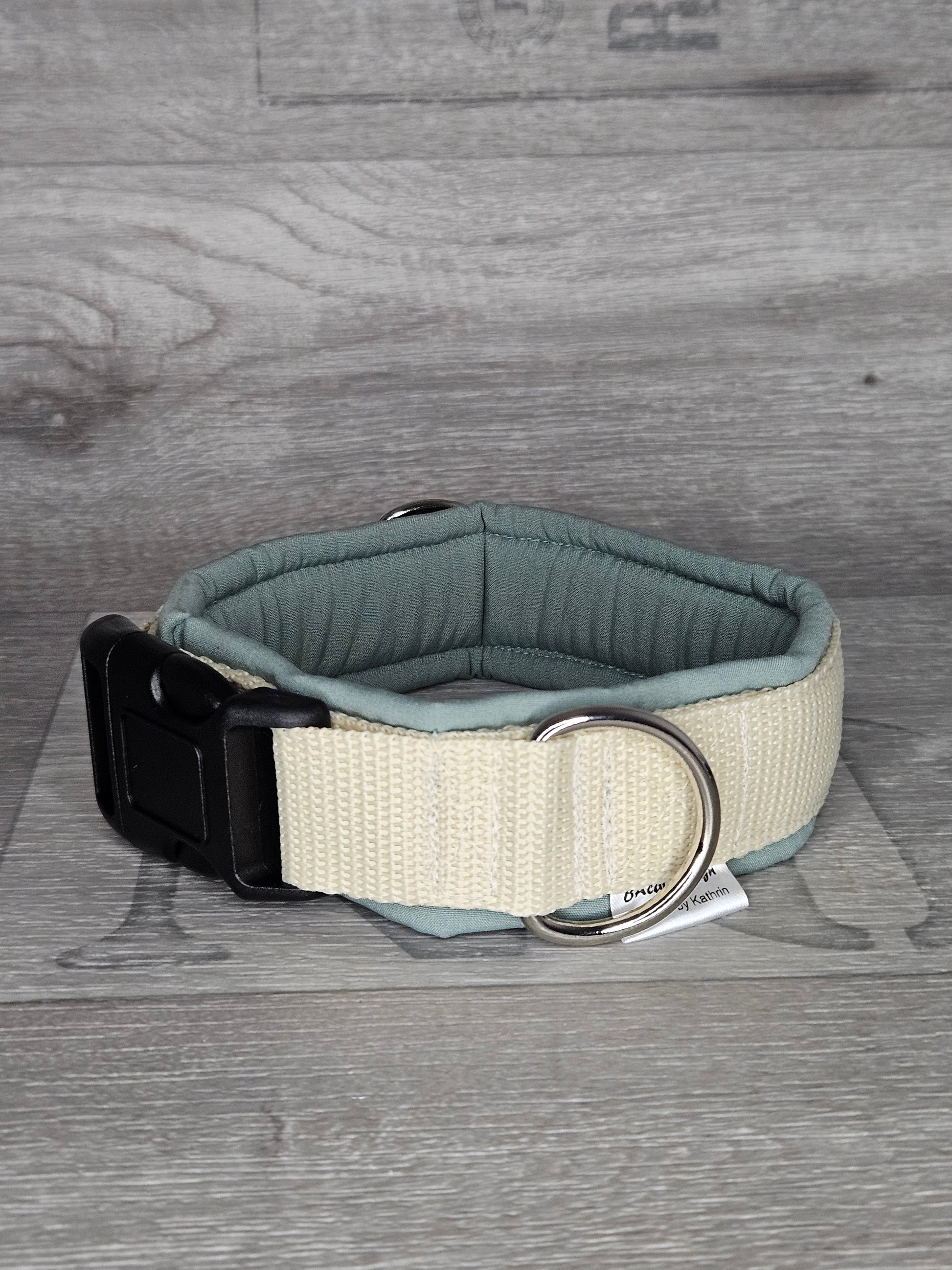 Hundehalsband Soft Sky Halsumfang 32-35 cm, grün mit creme - bacai-design.de
